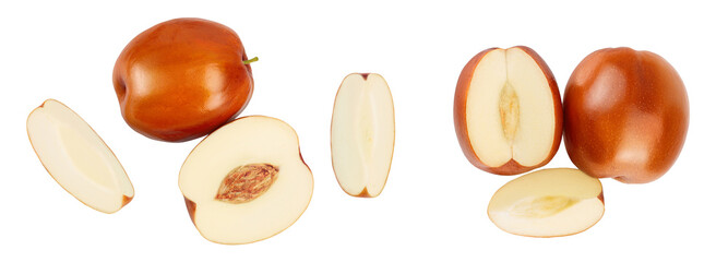 jujube or chinese date isolated on white background . Top view. Flat lay