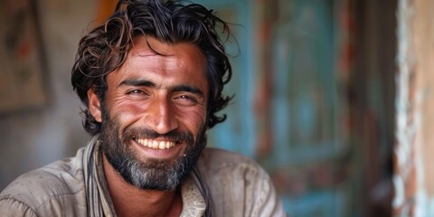 emotional portrait of happy pakistani man, ai generated - obrazy, fototapety, plakaty