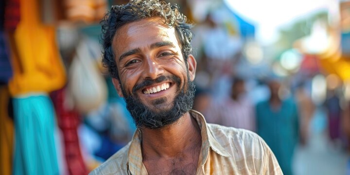 emotional portrait of happy pakistani man, ai generated