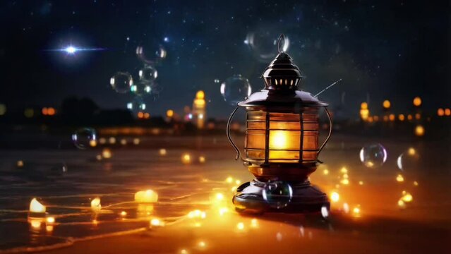 Lamp light symbol ramadhan mubarak seamless looping 4k animation video background