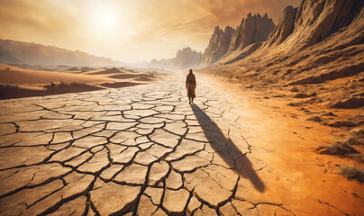 dry desert walking person fantasy artwork - 749354029