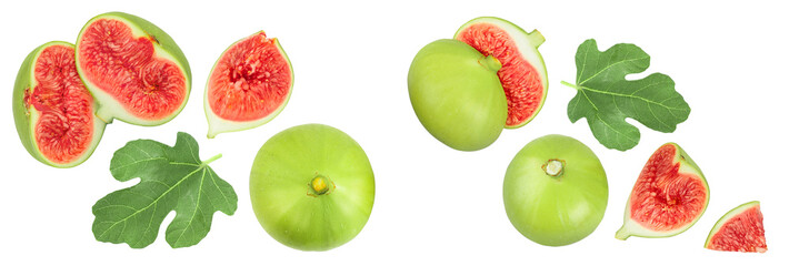 Ripe green fig fruit isolated on white background. Top view. Flat lay.