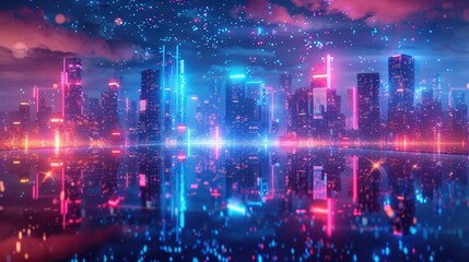 Fototapeta na wymiar Spectacular nighttime in cyberpunk city of the futuristic fantasy