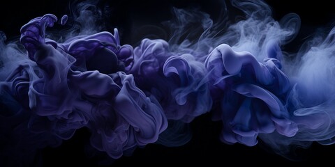Dark indigo smoke on black background, in creative abstract style