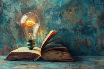 Head with an open book and a light bulb as a metaphor for a new idea. ai generated - obrazy, fototapety, plakaty