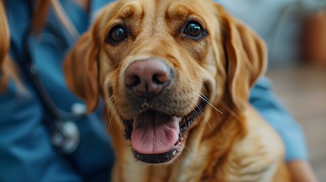 Veterinarian conducting checkup on dog, examining health and discussing care plan. Concept Animal Health, Veterinary Care, Pet Checkup, Health Examination, Care Plan