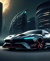 Epic car in cyber style 8k sharp focus, hyper car, turned edge, Speedline, background cinematic...