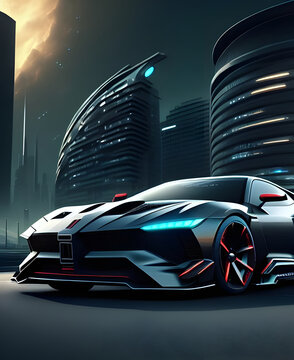 Epic car in cyber style 8k sharp focus, hyper car, turned edge, Speedline, background cinematic effect, AI generative.