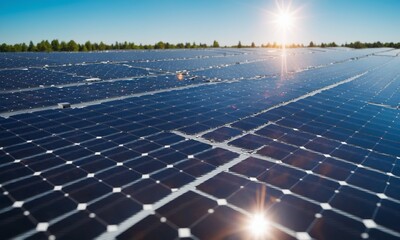 solar energy panels in solar power plant, photovoltaic cells - obrazy, fototapety, plakaty