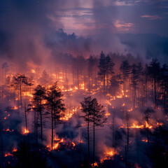A forest fire rages in North America.