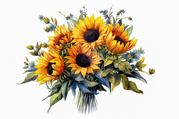 watercolor rustic farmhouse sunflower bouquet exudes warmth and charm