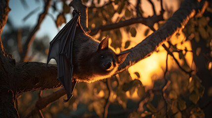 Dusk Slumber: A Bat in its Natural Habitat Enshrouded by the Evening's Glow