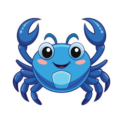 Happy Blue Crab Cartoon Illustration on White Background