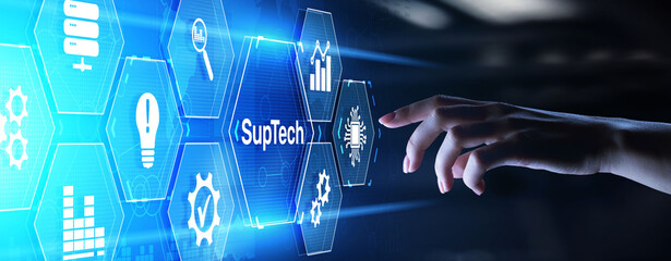 SupTech Supervision technology regulatory business finance concept on virtual screen.