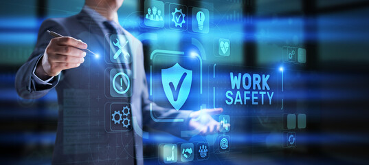 Work safety HSE Regulation rules business concept on screen.