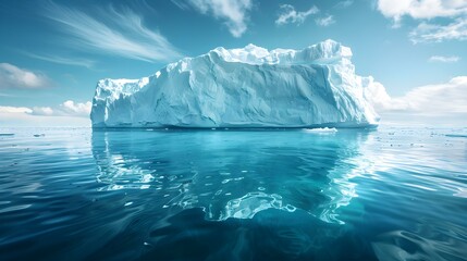 Dramatic image of melting iceberg in clear ocean water symbolizing climate crisis. Concept Climate Change, Melting Iceberg, Environmental Crisis, Ocean Conservation, Dramatic Imagery