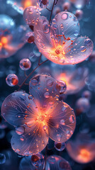Beautiful flowers with water drops. 3d rendering, 3d illustration.