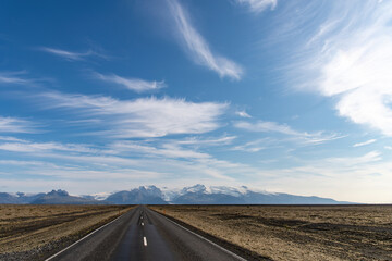Panoramic view of the Hvannadalshnukur mountain range on the South Coast of Iceland with various...