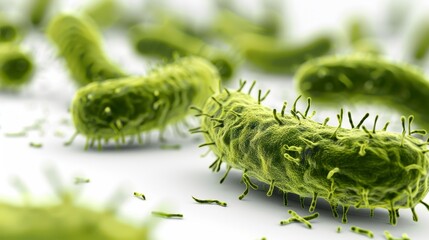 Fototapeta premium Microscopic probiotic bacteria in digestive health: science, medicine and anatomy - escherichia coli, treatment and medication concepts for a healthy lifestyle.