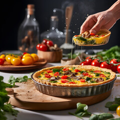 Culinary Adventure: Witness the Exciting Craft Process of Baking a Homemade Quiche with Fresh, Vibrant Ingredients