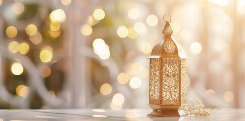 Ramadan Eid background with star crescent moon lights, moon decorative elements and lanterns.