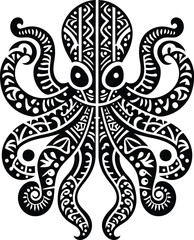 octopus, squid, animal silhouette in ethnic tribal