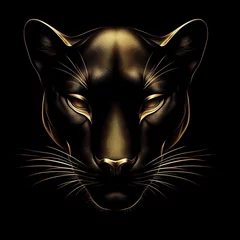 Zelfklevend Fotobehang Illustration of a black panther head on a black background. © Denis Agati