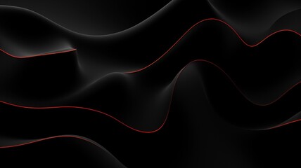 Black 3d texture background with red lines in wave shape style