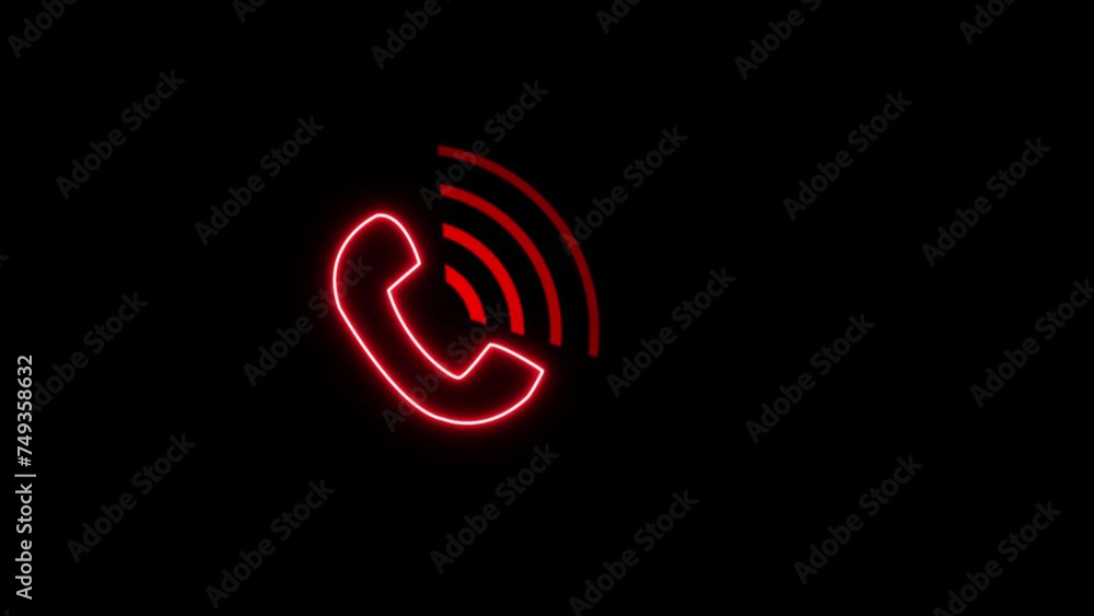Poster red color simple telephone handset and radio wave animated icon. red radio waves icon animation netw
