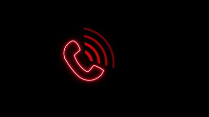 Red color simple telephone handset and radio wave animated icon. Red radio waves icon animation network concept on black background. 4k and 3d rendering video