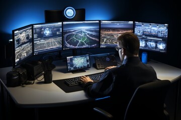 Corporate Command Hub: Futuristic Server Control Center in a Megacity