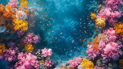 Naklejka na ściany i meble Vibrant Coral Reef Ecosystem from Above