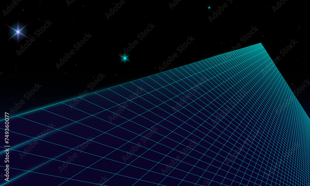 Aufkleber synthwave wireframe net illustration. abstract digital background. 80s, 90s retro futurism, retro wa