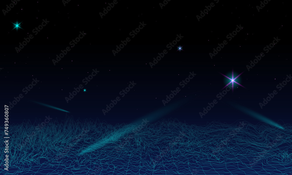 Aufkleber synthwave wireframe net illustration. abstract digital background. 80s, 90s retro futurism, retro wa