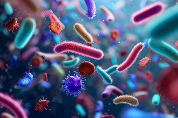 Fototapeta na wymiar Microscopic view of colorful bacteria