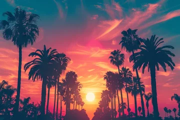 Foto op Canvas 80s Retro-Futurism Sunset with Palm Trees   © Kristian