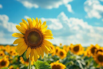 Fototapeta premium Sunflower Field at Peak Bloom Against Summer Sky
