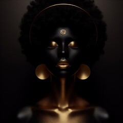 Woman with afro hairstyle and gold earrings.  