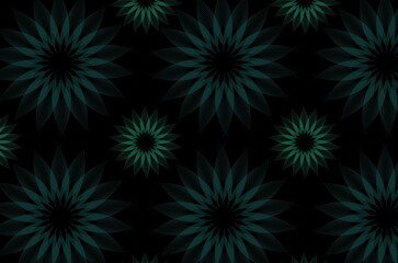 Fototapeta na wymiar Modern style background | Black fancy and chic background | Sea green Flower | Geometric design