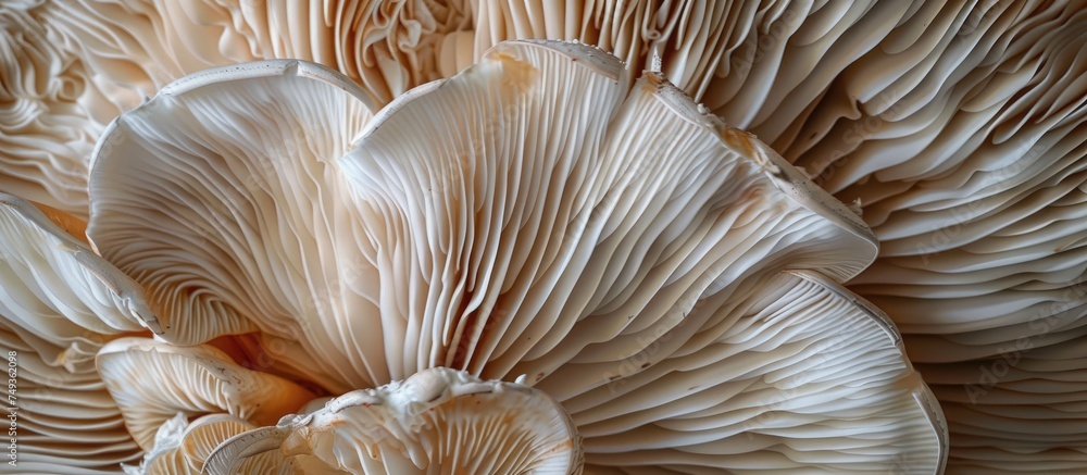 Poster a detailed close-up of a large mushroom-like fungi, showcasing intricate textures and patterns on it