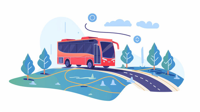 Engaging Animated Bus Icon for Interactive Maps: Smooth Transitions and Eye-Catching Colors on a Predefined Path, Ideal for Journey Planners and User Engagement, AI Generation