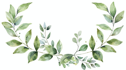 Watercolor botanical leaf wreath isolated on white background