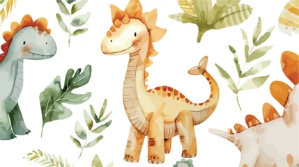 Fotobehang Draak Watercolor dinosaur illustration for kids cute dino an