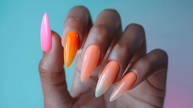 Female hands with nail design. Mate nail polish manicure, generative ai