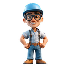 3d illustration of construction manager, construction worker on construction site, portrait of a worker