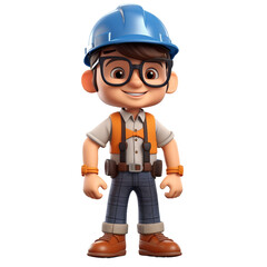 3d illustration of construction manager, construction worker on construction site, worker with helmet