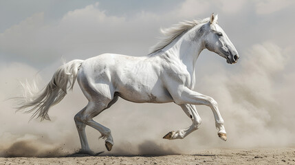 Obraz na płótnie Canvas Ethereal Monotone The Majestic White Arabian Horse Rearing on Back Legs, generative ai