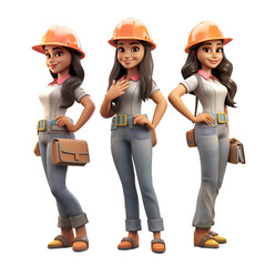 3d illustration of construction manager, construction worker on construction site, two workers with tools