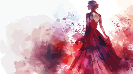 Woman with elegant dress .abstract watercolor .fashion - obrazy, fototapety, plakaty
