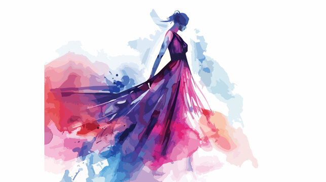Woman with elegant dress .abstract watercolor .fashion